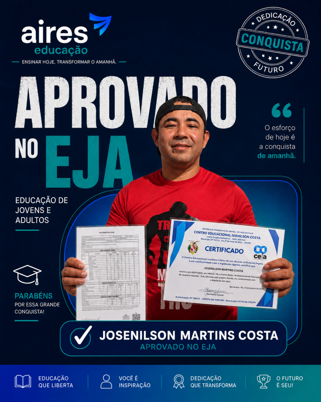 Aluno aprovado Josenilson Martins Costa